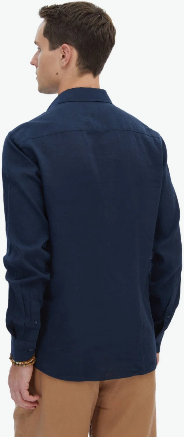 Kip Navy Blue Plain Regular Fit Woven Casual Cotton Blend Shirt