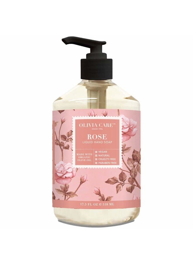 Olivia Care Liquid Hand Soap Rose & Essential Oils. All Natural - Cleansing, Germ-Fighting, Moisturizing Hand Wash for Kitchen & Bathroom - Gentle, Mild & Natural Scented - 18.5 OZ - Image 1
