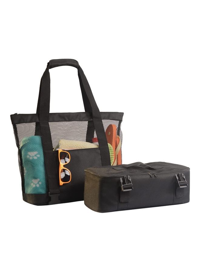 Mesh Beach Picnic Tote With Insulated Cooler Bag - Image 1