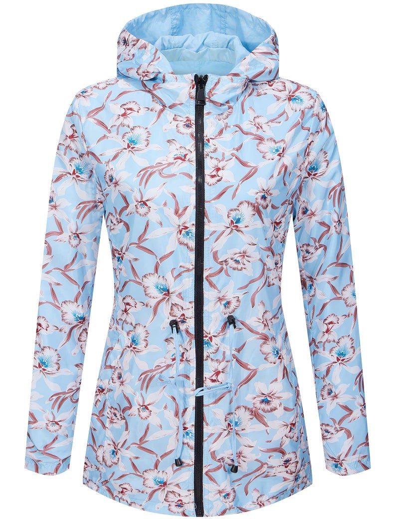 RISISSIDA Women Casual Reversible Lightweight Jacket with Hood Spring FallTransition Zipper Up Waterproof Raincoat Blue M