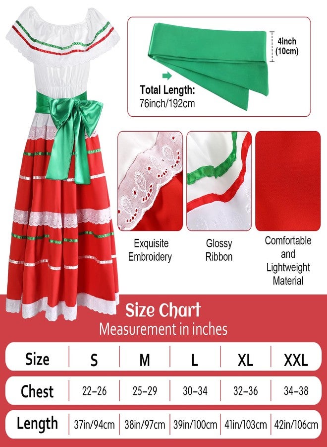 Halfchet 6 Pcs Carnival Mexico Folklorico Dress Vestidos Mexicanos Outfit Women Traditional Mexican Dress Mexican Headpiece(Medium) - Image 4