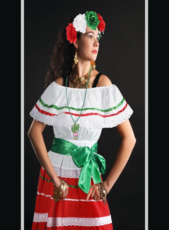 Halfchet 6 Pcs Carnival Mexico Folklorico Dress Vestidos Mexicanos Outfit Women Traditional Mexican Dress Mexican Headpiece(Medium) - Image 5