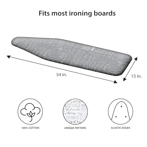 Simplify غطاء طاولة الكي المبسط | مقاوم للاحتراق | قطن | حشوة سميكة | ملاءمة مرنة مشدودة | مشابك هوك وحلقة | غطاء فقط | رمادي - Image 4