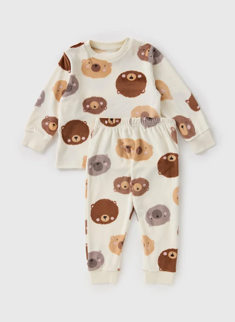 Matalan Unisex Beige Bear Fleece Pyjama Set