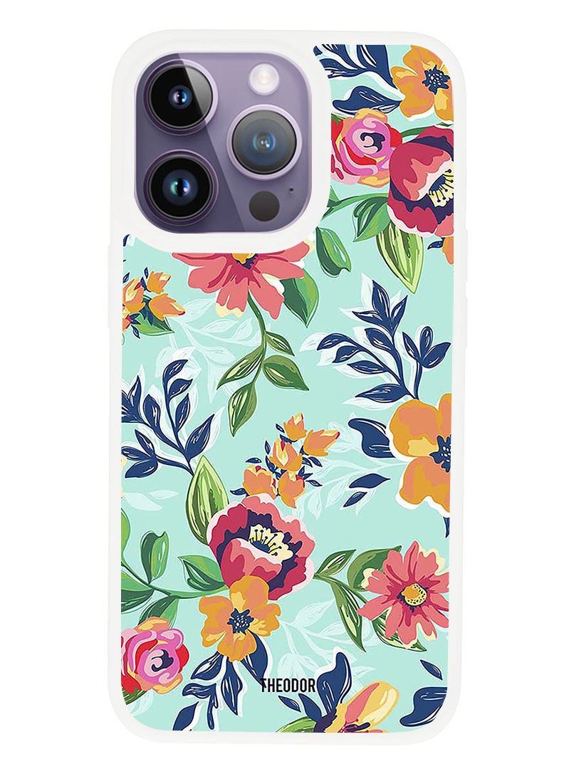 Theodor Protective Case Anti Scratch Shock Proof Cover For APPLE IPHONE 14 PRO MAX Paint Flowers (White Bumper) - Image 1