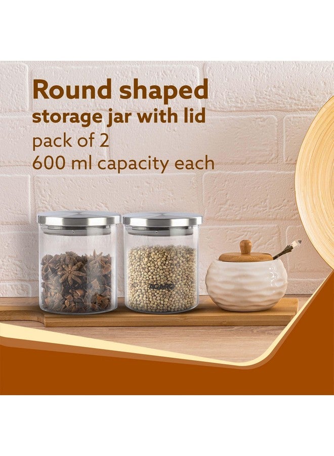 AGARO AGARO Elite Borosilicate Glass Jar 600 ml, Round Shaped, Steel Lid, Storage Glass Container, Microwave, Oven & Freezer Safe, Transparent, Kitchen Organiser, Multipurpose Jar, Pack of 2.  - Image 2