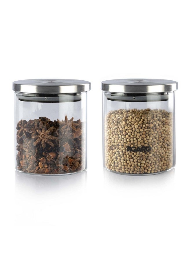 AGARO AGARO Elite Borosilicate Glass Jar 600 ml, Round Shaped, Steel Lid, Storage Glass Container, Microwave, Oven & Freezer Safe, Transparent, Kitchen Organiser, Multipurpose Jar, Pack of 2.  - Image 1