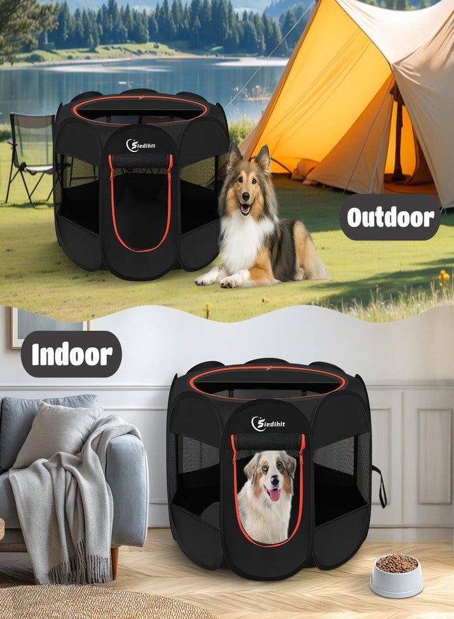 Siedihit Dog Playpen, Puppy Pet Playpens Indoor for Large Dogs Tent Crates Cage Indoor/Outdoor, Portable Pop Up Dog Kennel Playpen with Carrying Case for Dogs/Cats/Rabbits, Removable Zipper Top, Black - Image 3