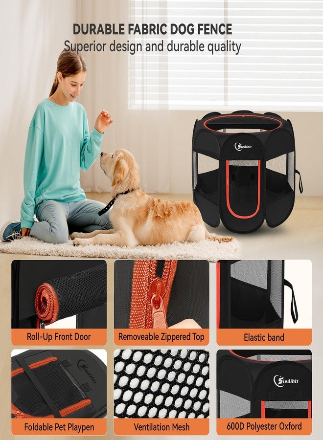 Siedihit Dog Playpen, Puppy Pet Playpens Indoor for Large Dogs Tent Crates Cage Indoor/Outdoor, Portable Pop Up Dog Kennel Playpen with Carrying Case for Dogs/Cats/Rabbits, Removable Zipper Top, Black - Image 4