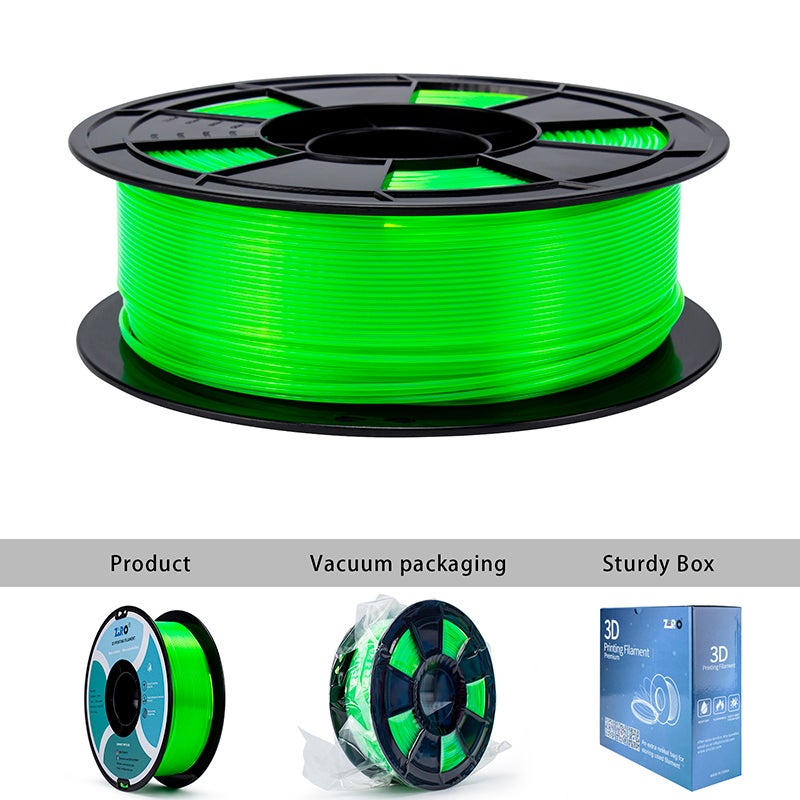 ZIRO FLOU GREEN Translucent PLA Filament 1.75mm 1kg/2.2lb Spool, Translucent - Image 3