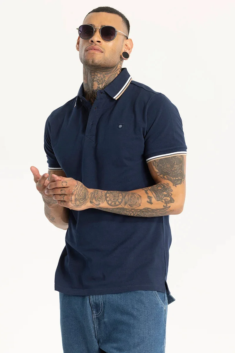 SNITCH Navy Slim Fit Polo T-Shirt