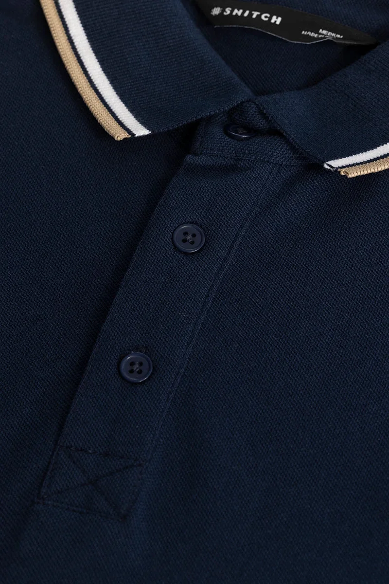 SNITCH Navy Slim Fit Polo T-Shirt