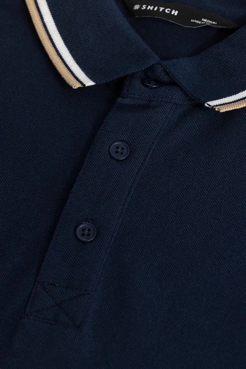 SNITCH Navy Slim Fit Polo T-Shirt