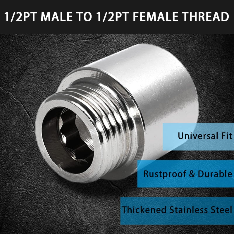 Suiwotin 2pcs 1/2PT Male to 1/2PT Female Thread Shower Head Extension Arm, Stainless Steel 20mm/0.78 Inch Arm Length Shower Head Cast Pipe Fitting Coupler - Image 2