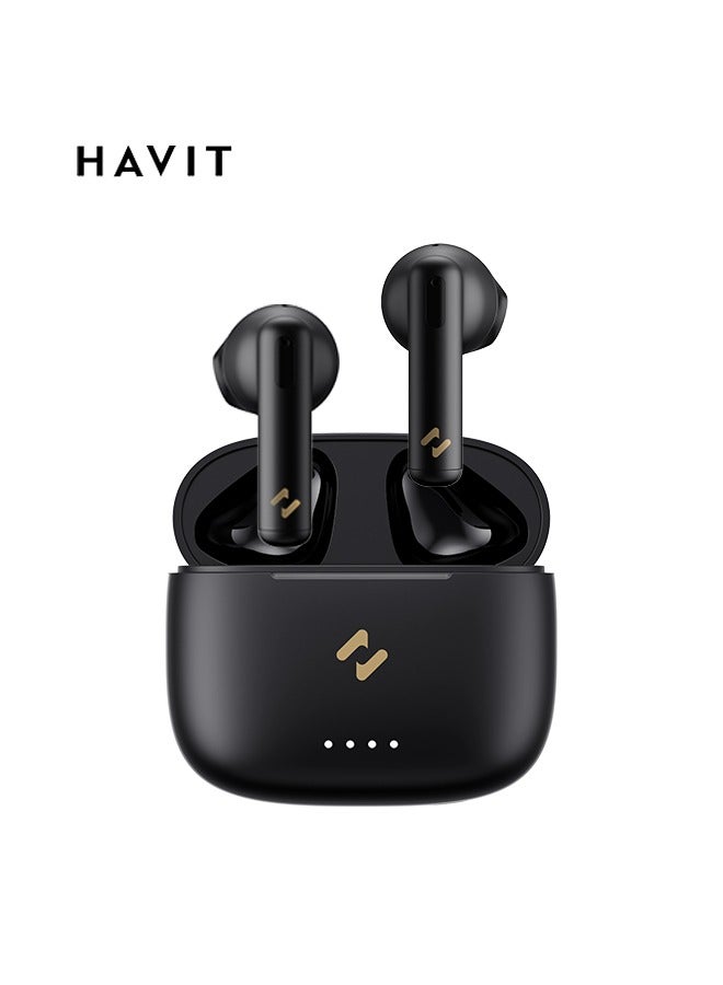 HAVIT Bluetooth V5.3 Noise-Canceling Headset，in-Ear Bluetooth Earbuds 13mm Drivers，Powerful Bass,2 Mics With 400 mAh Charging Case；for Business/Trucker/Driver - Image 1