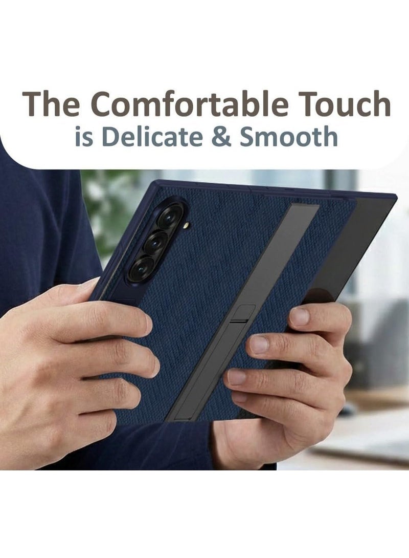 NAKXUS Compatible With Samsung Galaxy Z TriFold Premium Flip Case with Kickstand, Fabric Texture, Shockproof, Camera Protection (Blue) - Image 4