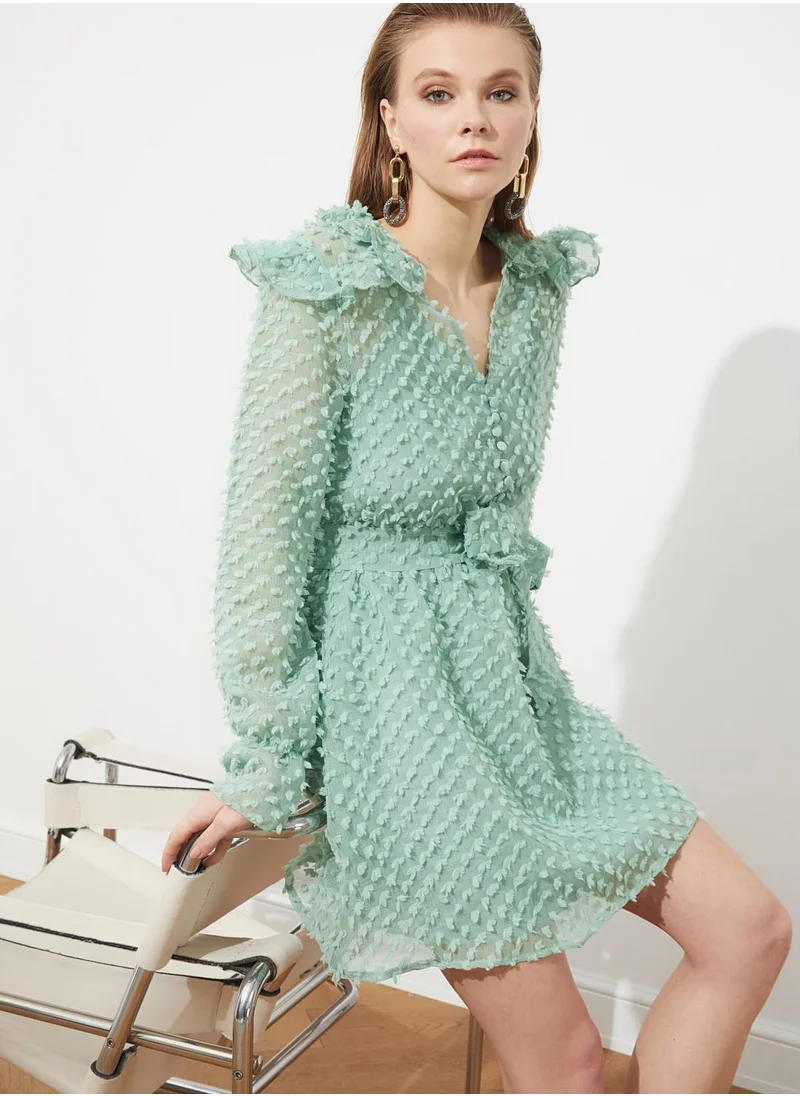 trendyol Mesh Detail Puff Sleeve Dress