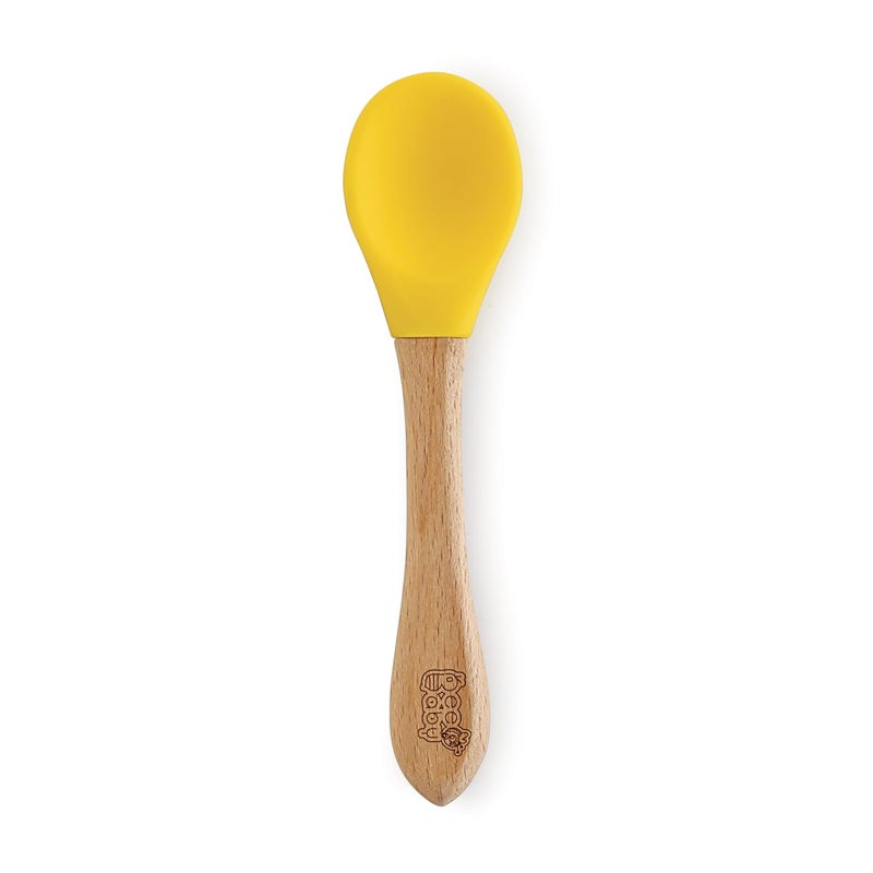 Beebaby Nurture Natural Beech Wood & Soft Silicone Baby Feeding Spoons | 100% BPA Free, Eco-Friendly Weaning Spoons for Infants, Kids & Toddlers | Gentle on Gums, Safe for 6+ Months (Yellow) - Image 1