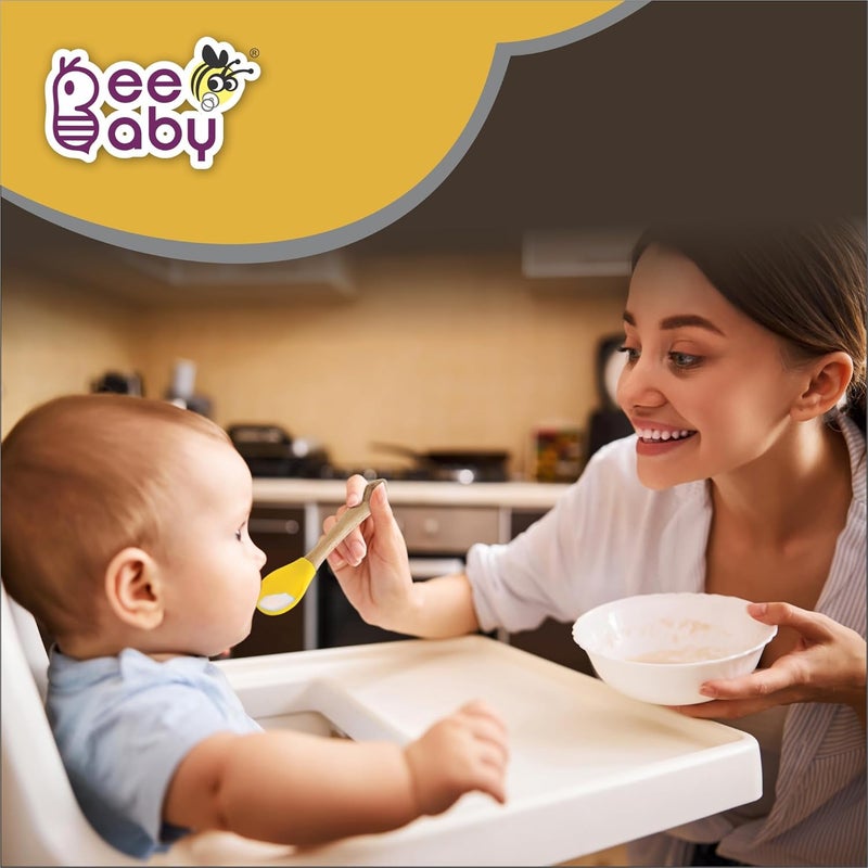 Beebaby Nurture Natural Beech Wood & Soft Silicone Baby Feeding Spoons | 100% BPA Free, Eco-Friendly Weaning Spoons for Infants, Kids & Toddlers | Gentle on Gums, Safe for 6+ Months (Yellow) - Image 2