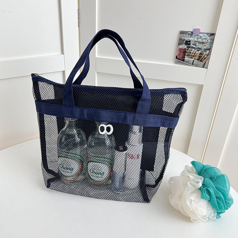 Korean Travel Mesh Organizer Bag Transparent Cosmetic Navy Blue Tote