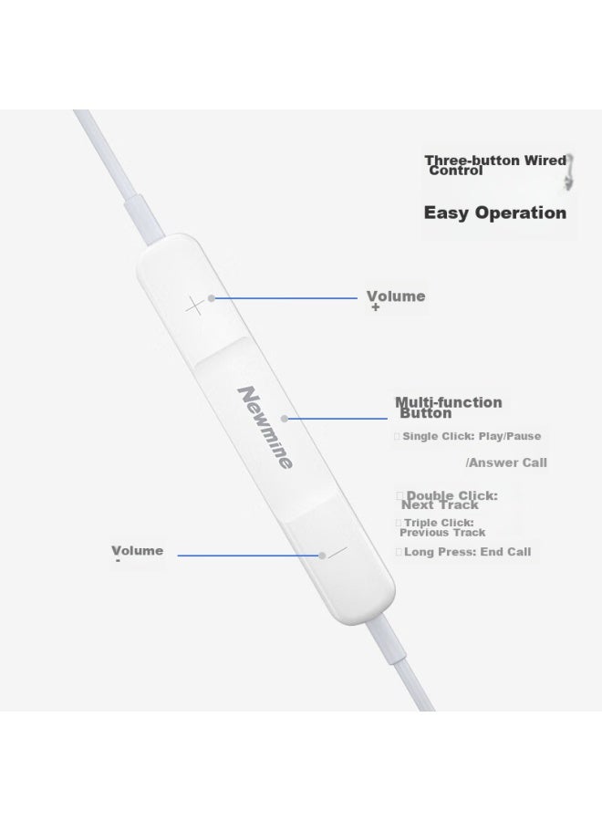 Newmine Xlt10 Type-c Headphone Cable With Volume Control, Music Phone Analog Headphones, Type-c Version, Semi-in Wired Earphones, White - Image 4