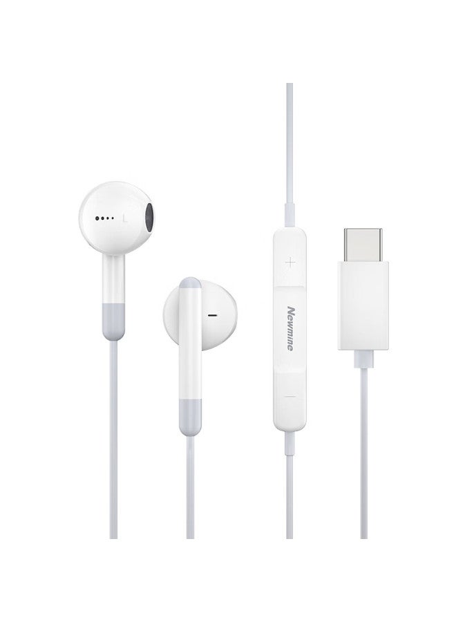 Newmine Xlt10 Type-c Headphone Cable With Volume Control, Music Phone Analog Headphones, Type-c Version, Semi-in Wired Earphones, White - Image 1