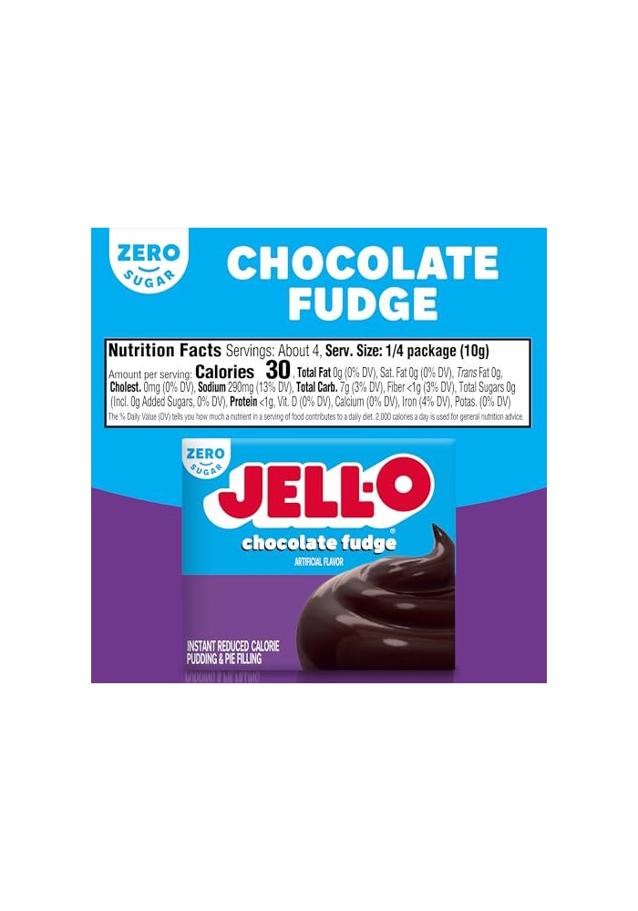 Jell-O JellO Chocolate Fudge Zero Sugar Instant Reduced Calorie Pudding  Pie Filling Mix 14 oz Box - Image 5