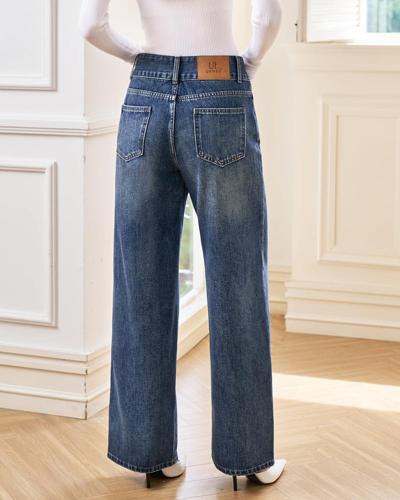 UPNET Womenâ€™s High Waisted Baggy Jeans â€“ Stretchy Wide Leg Tummy Control Straight Leg Denim Pants Trendy Jeans for Women 2025 (Blue,4) - Image 4