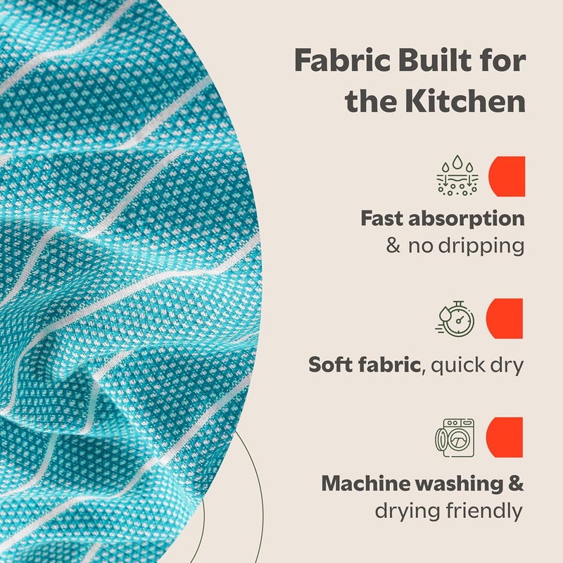 Zeppoli Classic Kitchen Towels - 6 Pack 100% Natural Cotton Towel Set, Reusable Wash Cloths, Absorbent Dish Towels, Machine Washable Hand Towels, Kitchen Essentials, 20" x 28" - Aqua Base - Image 4