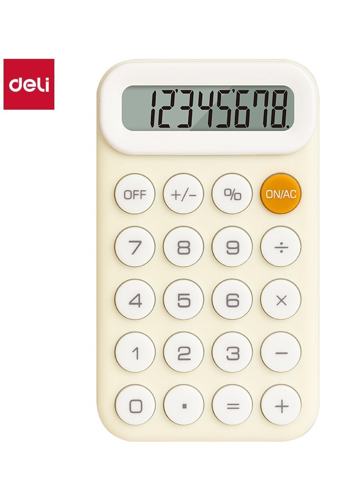 Deli Deli TE10 8-Digit Mini Calculator with Skin-Friendly Keys, Manual Off & Ultra-Light Design - Neon Yellow 