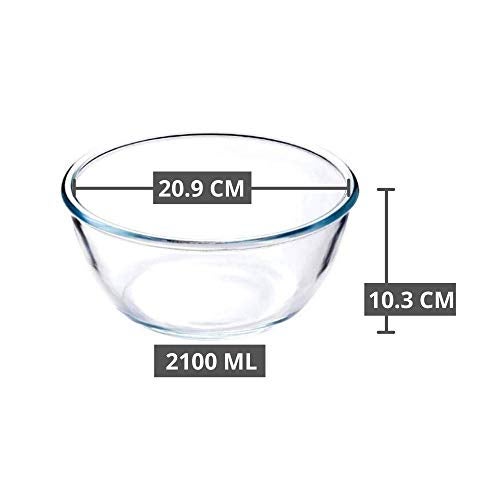 Femora Borosilicate Glass Mixing Bowl Round Shape Serving | Microwave Safe | Heat Resistant | Direct Fridge to Oven | Ideal for Storing, Reheating & Serving -Set of 2100 ML - Image 5