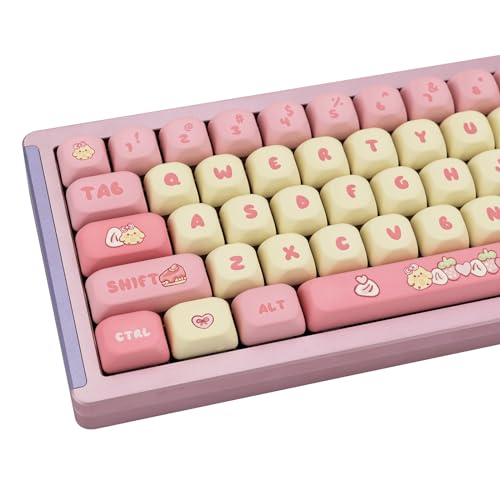 GEKUCAP PBT Cute Pink Yellow Keycaps 136 Keys XOA Key caps Dye Sublimation Custom Keycap Set Round Profile for Cherry MX Switches Mechanical Gaming Keyboards（Strawberry Chick Theme） - Image 1