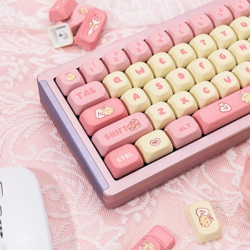 GEKUCAP PBT Cute Pink Yellow Keycaps 136 Keys XOA Key caps Dye Sublimation Custom Keycap Set Round Profile for Cherry MX Switches Mechanical Gaming Keyboards（Strawberry Chick Theme） - Image 5