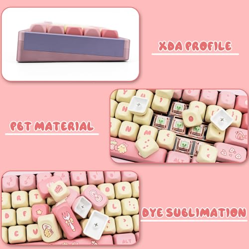 GEKUCAP PBT Cute Pink Yellow Keycaps 136 Keys XOA Key caps Dye Sublimation Custom Keycap Set Round Profile for Cherry MX Switches Mechanical Gaming Keyboards（Strawberry Chick Theme） - Image 3