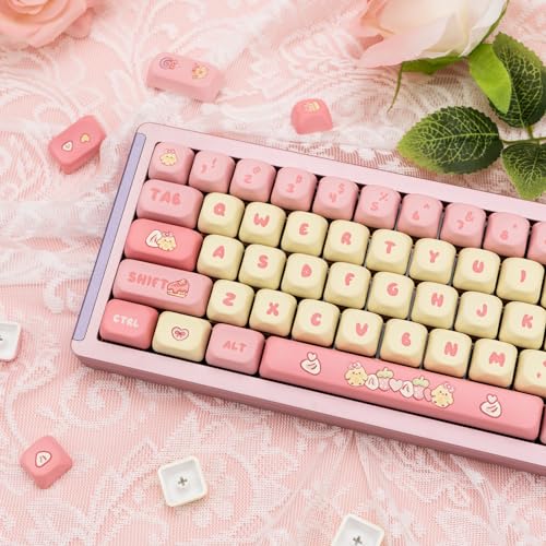 GEKUCAP PBT Cute Pink Yellow Keycaps 136 Keys XOA Key caps Dye Sublimation Custom Keycap Set Round Profile for Cherry MX Switches Mechanical Gaming Keyboards（Strawberry Chick Theme） - Image 4