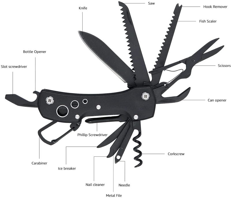 DECORANSE DECORANSE 14in1 Multi Function Folding Multitools Pocket Foldable Multi Tools Cycling Repairing Toolkit Multiuse with Carry Case Titanium Black  - Image 2