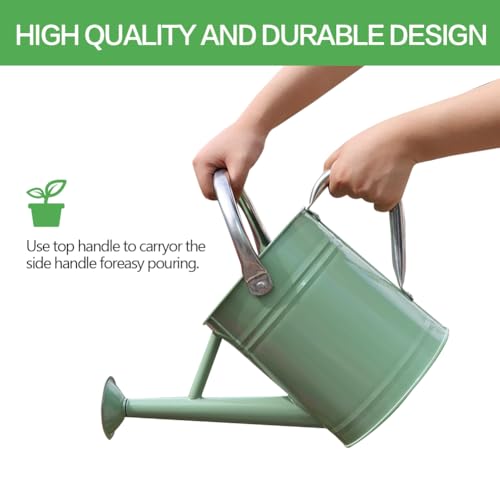 yourjoy Metal Watering Can One Gallon Watering Cans Stainless Steel for Outdoor Indoor Garden Plants Watering Cream Green - Image 3