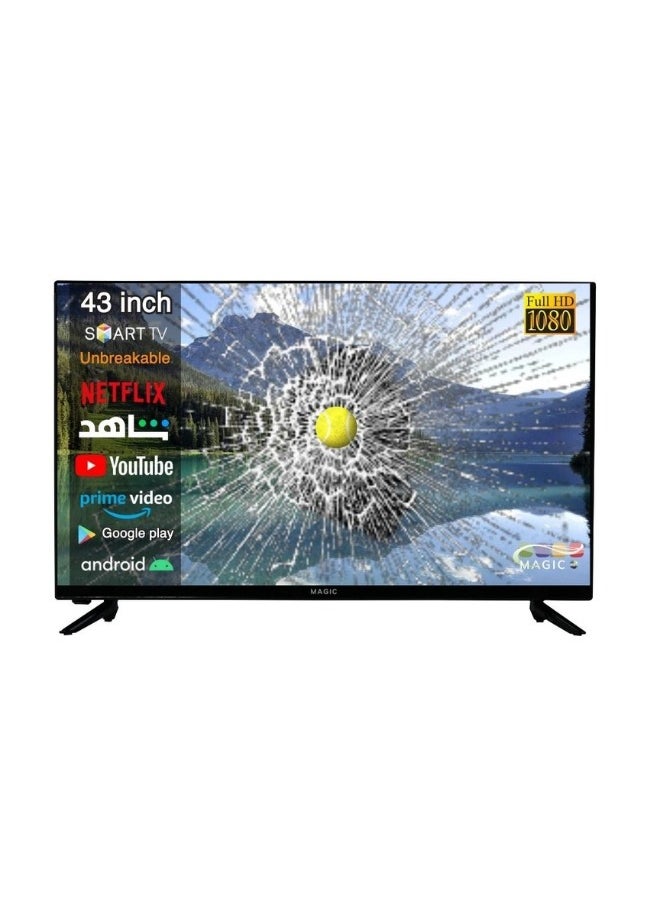 43 Inch Unbreakable Full HD LED Smart TV with Android 13, Built-in Satellite Receiver DVB-T2/S2, Free Wall-Mount, and 1-Year Warranty - MG43Y030FSBT2-13