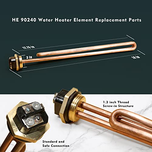 Mhrxusd HE 90240 Heating Element, 3 Pack Replacement for EcoSmart ECO 18 27 36, 9KW 240V Heating Element for Electric Tankless Water Heaters, Screw-In, Copper - Image 2