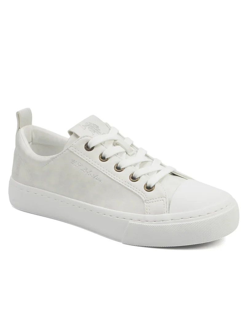U.S. Polo Assn. Women's White Low-Top Sneakers - Lightweight with White Sole, Comfortable Casual Shoes