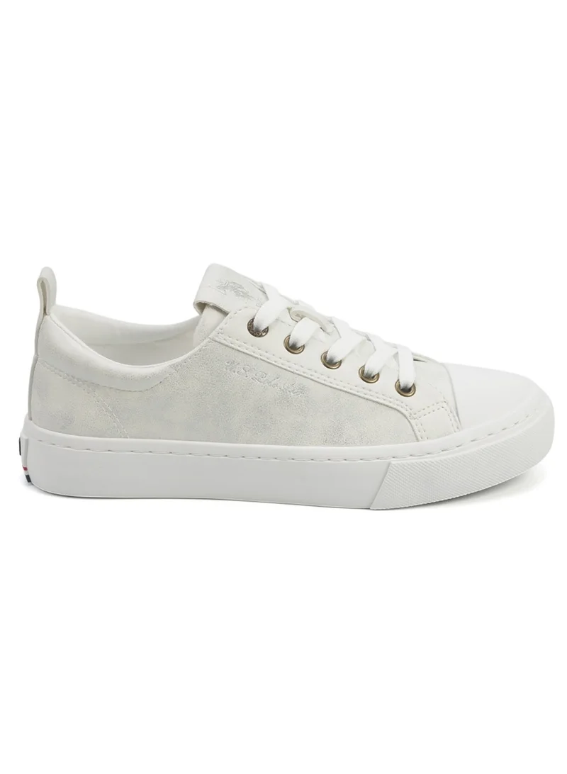 U.S. Polo Assn. Women's White Low-Top Sneakers - Lightweight with White Sole, Comfortable Casual Shoes