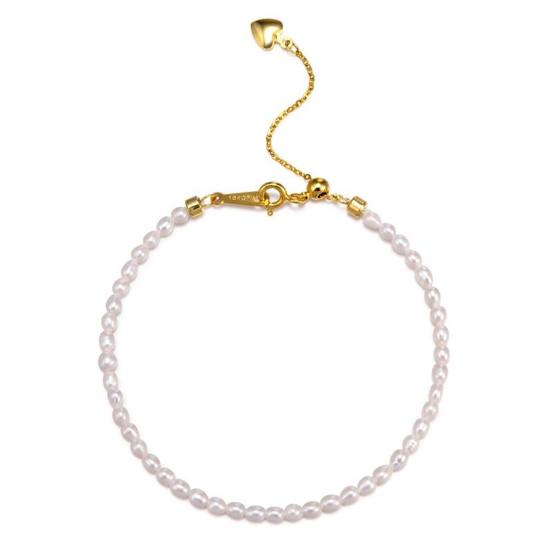HENGSHENG Pearl Bracelets for Women Handpicked Freshwater Tiny Small Rice Pearls Link Strand Bracelets with Adjustable 18K Gold Plated Bolo Lock - Gold - Image 1