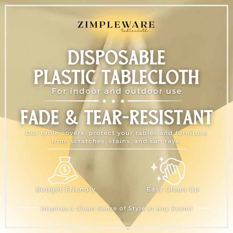 ZIMPLEWARE Premium Beige Plastic Table Cloth Disposable (12 Pk) Plastic Tablecloths for Rectangle Tables (54in x 108in) Party Table Cloths Disposable for 6ft to 8ft Rectangle Tables - Image 2