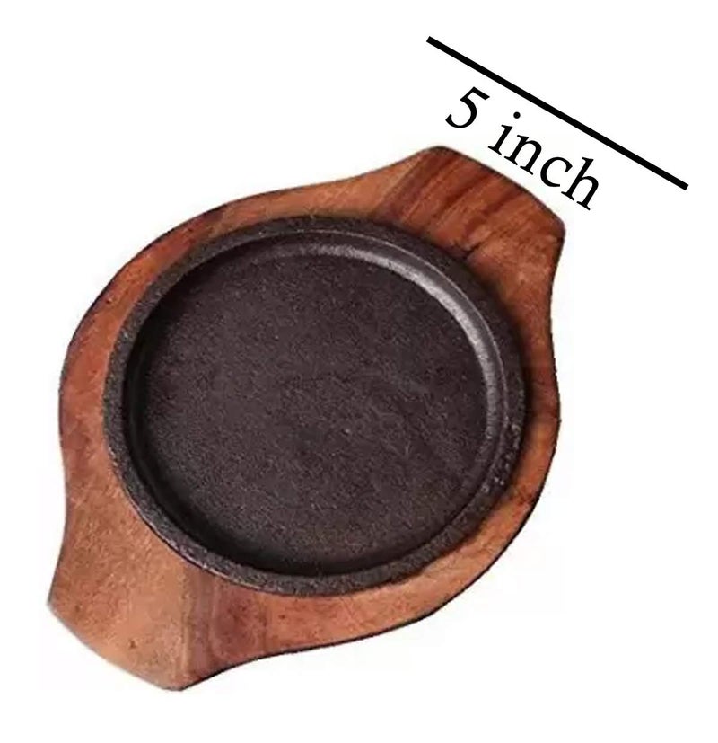 HAINE Small Dessert Serving Plate Brownie Sizzler Tray with Wooden Base, 5 inch (2 Piece) - Image 4