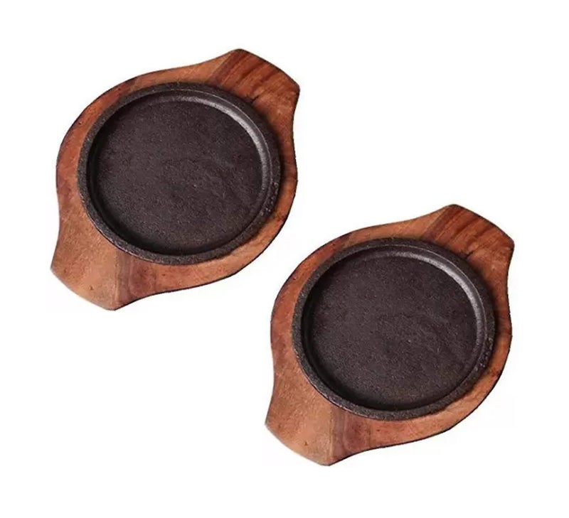 HAINE Small Dessert Serving Plate Brownie Sizzler Tray with Wooden Base, 5 inch (2 Piece) - Image 5