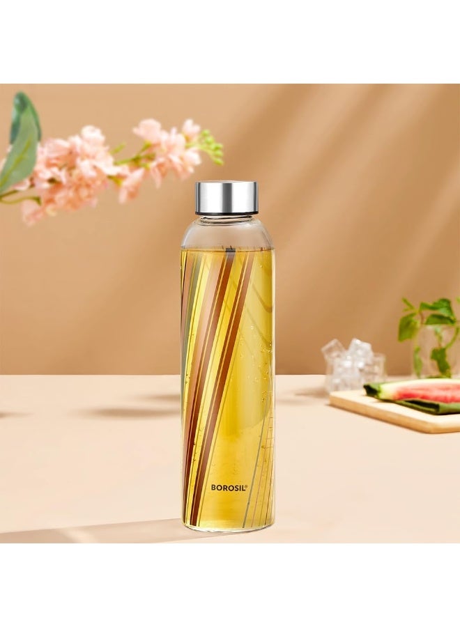 BOROSIL Prism 550ml Borosilicate Glass Water Bottle wih Airtight Stainless Steel Lid, Narrow Mouth for easy drinking, Freezer to Microwave safe Transparent 550ml - Image 2