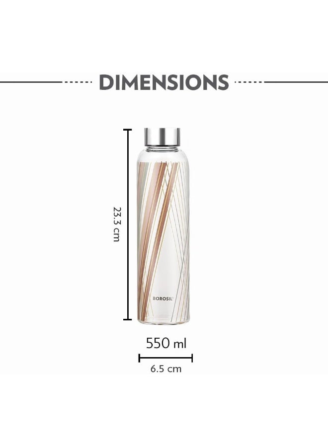 BOROSIL Prism 550ml Borosilicate Glass Water Bottle wih Airtight Stainless Steel Lid, Narrow Mouth for easy drinking, Freezer to Microwave safe Transparent 550ml - Image 4