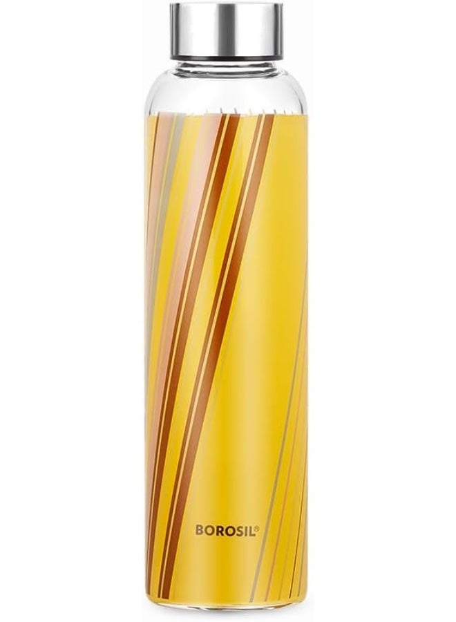 BOROSIL Prism 550ml Borosilicate Glass Water Bottle wih Airtight Stainless Steel Lid, Narrow Mouth for easy drinking, Freezer to Microwave safe Transparent 550ml - Image 1