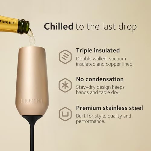 Huski Champagne Flute | NEW | Award-winning Design with Detachable Stem | Premium Stainless Steel Champagne Glass with Lid | Triple Insulated Tumbler | 8oz Capacity | Great Gift (Champagne) - Image 3