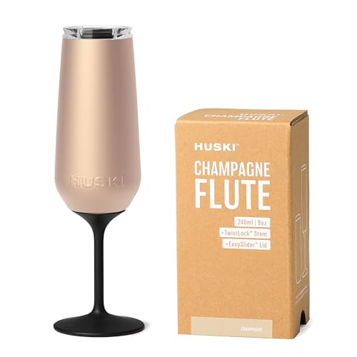 Huski Champagne Flute | NEW | Award-winning Design with Detachable Stem | Premium Stainless Steel Champagne Glass with Lid | Triple Insulated Tumbler | 8oz Capacity | Great Gift (Champagne) - Image 1